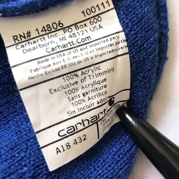 2016 Carhartt A18 Watch Hat Logo Patch Knit Cuffed Beanie Royal Blue O/S USA EUC - Picture 4 of 5
